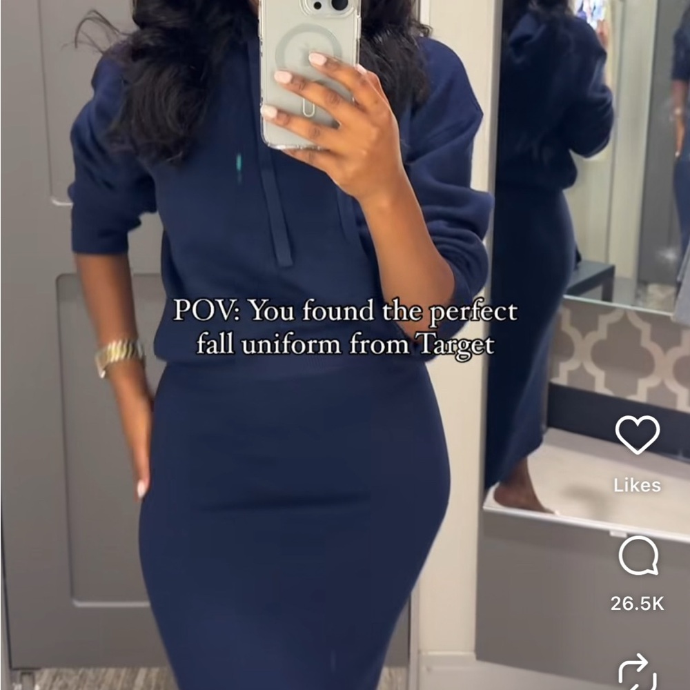 Navy Blue Knit Pencil Skirt